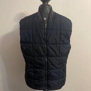 H&M Navy Blue/Gold Trim front zip Puffer Vest, size 44R